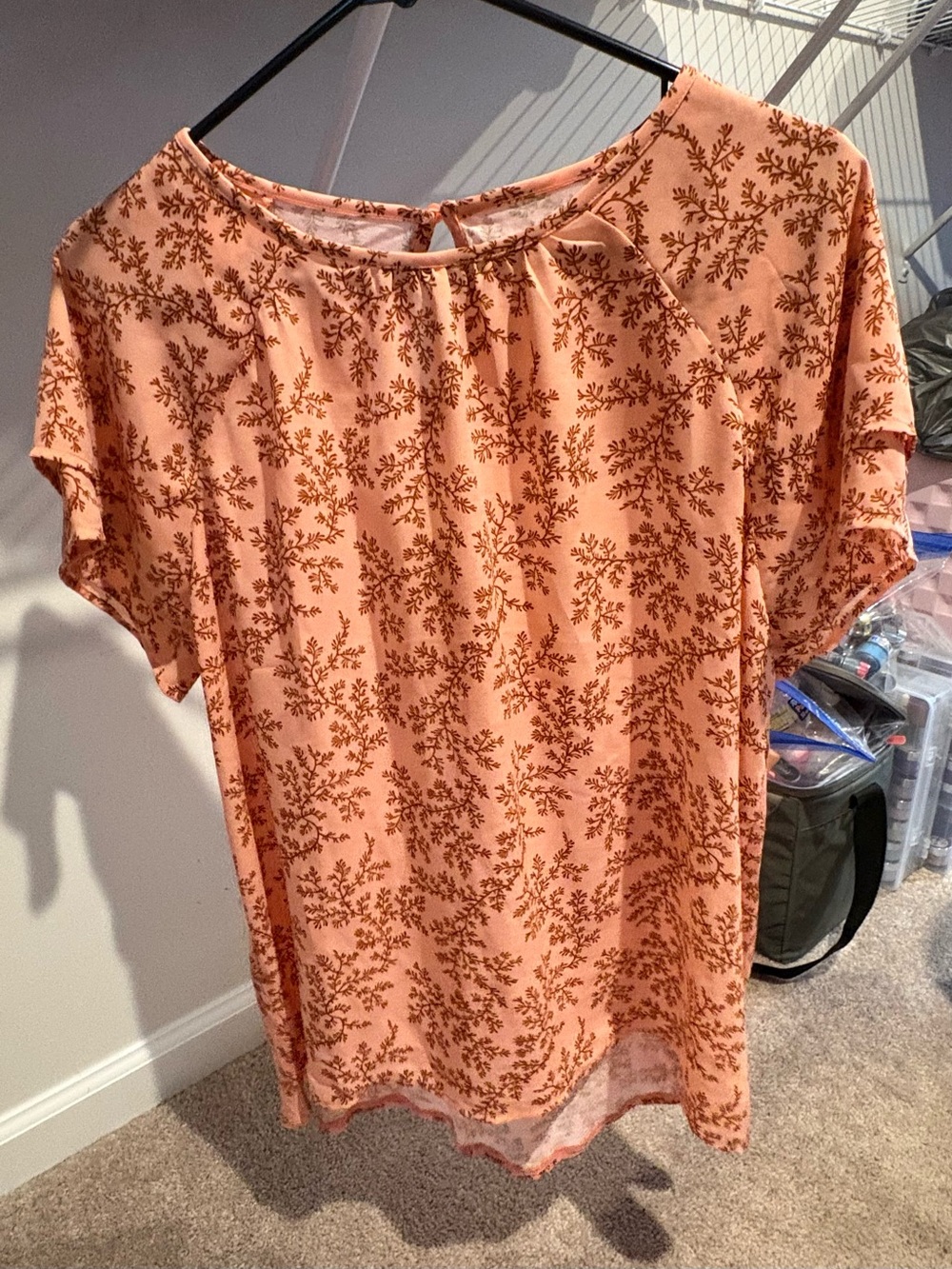 LOFT Peach Blouse with Brown Floral Print